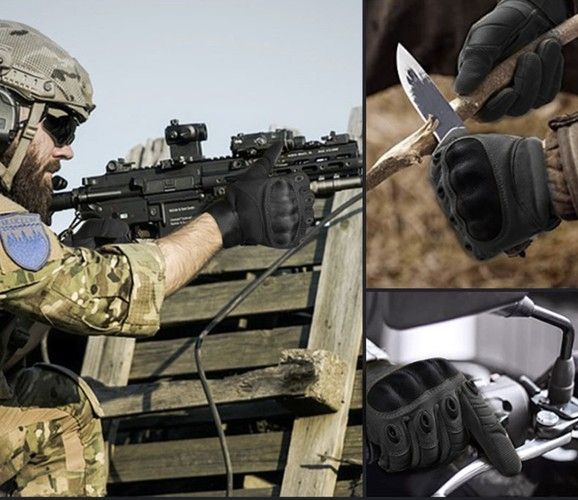 Black Tactical Military Gloves with Touchscreen Compatibility, Reinforced Nylon Construction with Non-Slip Panels and Adjustable Velcro Cuffs Size L - Image 4