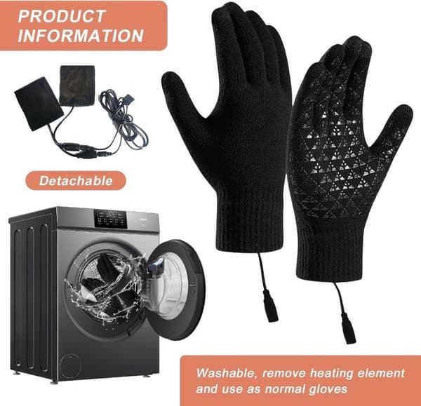 USB Heated Gloves with Touchscreen and Removable Heating Core, Fast Heating Anti-Slip Acrylic Knit for Winter Sports and Outdoor Activities, Requires 5V2A Power - Image 4