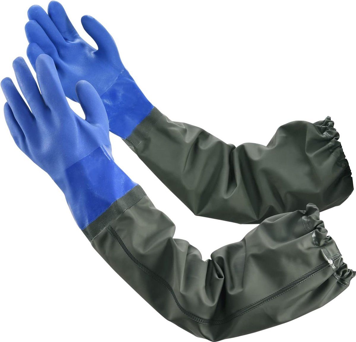Waterproof Long Rubber Pond Gloves with 28 Inch Sleeves, Thick PVC Wear Resistant for Car Wash Fishing Digging and Chemical Handling with Seamless Cotton Liner - Image 1