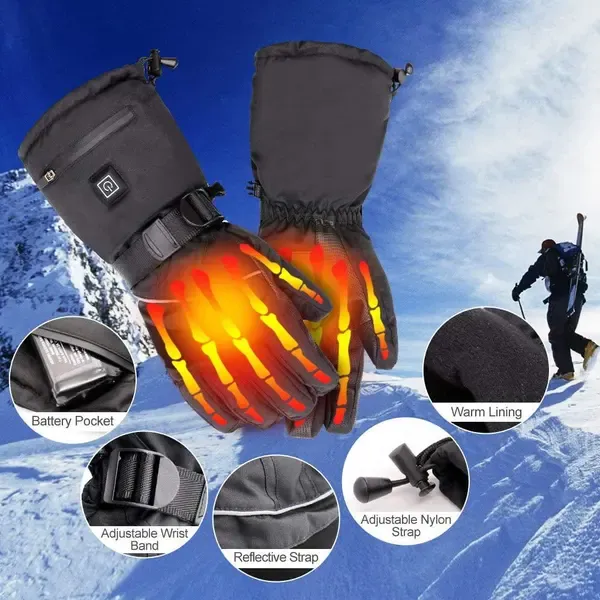 Rechargeable Heated Mittens Gloves with 4000mAh Lithium Battery, 3 Temperature Settings 30-45°C, Water-Repellent Touchscreen Compatible Size L - Image 3