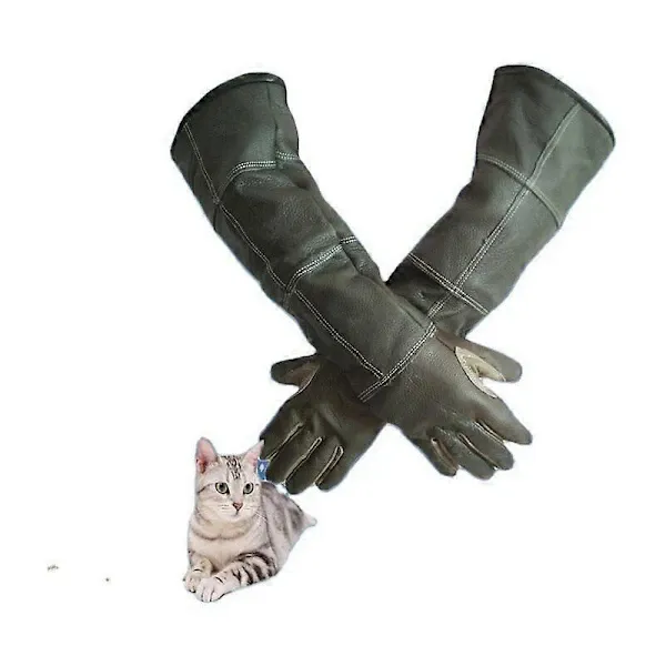 Thick Cowhide Animal Handling Gloves for Dog Cat Bird Snake Parrot Lizard, Anti-Bite and Scratch Protection with Cotton Lining for Gardening and Wild Animal Care - Image 1