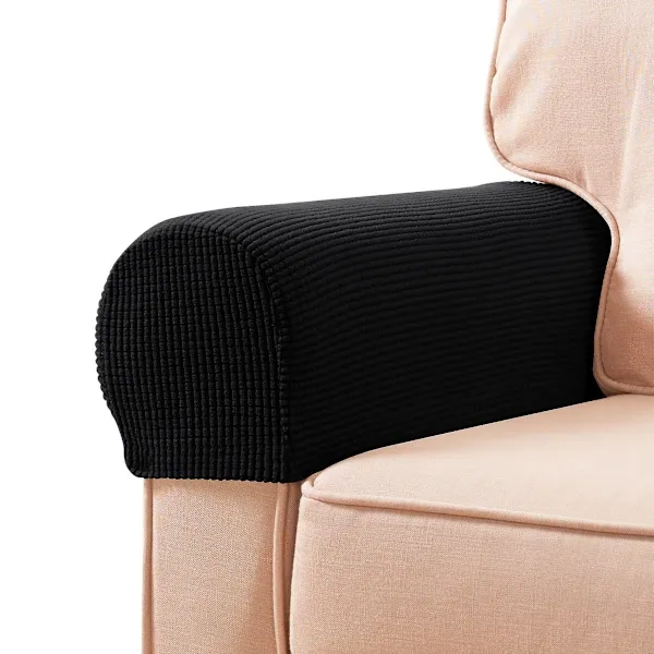 Black Stretch Spandex Armrest Covers Set of 2 for Sofa Armchair Recliner, Soft Flexible Furniture Protectors Against Stains and Scratches with Machine Washable Care - Image 1