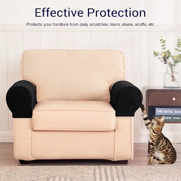 Black Stretch Spandex Armrest Covers Set of 2 for Sofa Armchair Recliner, Soft Flexible Furniture Protectors Against Stains and Scratches with Machine Washable Care - Image 3