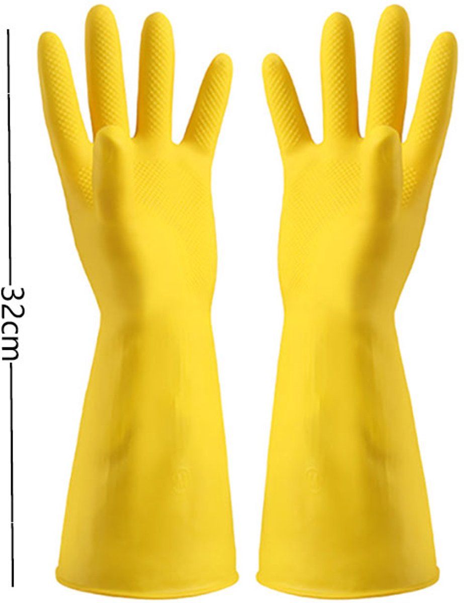 Yellow Rubber Cleaning Gloves 3 Pairs Size L, Waterproof Reusable with Non-Slip Granulated Palm, Soft Cotton Velvet Lining for Kitchen Bathroom and Car Washing - Image 5