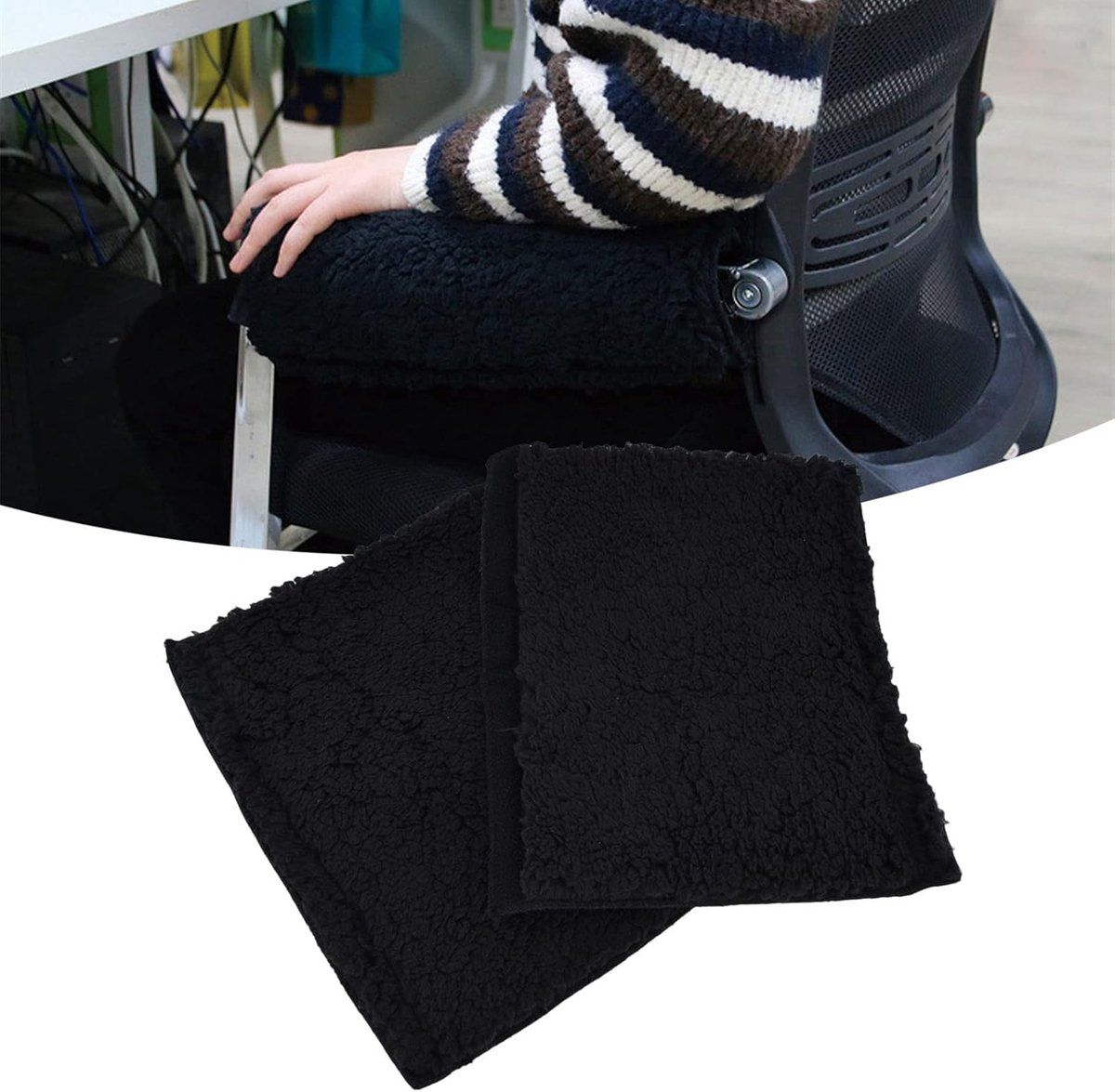 Black Memory Foam Wheelchair Armrest Cushion Covers 2 Pack, Synthetic Sheepskin Pressure Relief for Seniors Adults, Compatible with Standard Wheelchairs and Office Chairs - Image 3