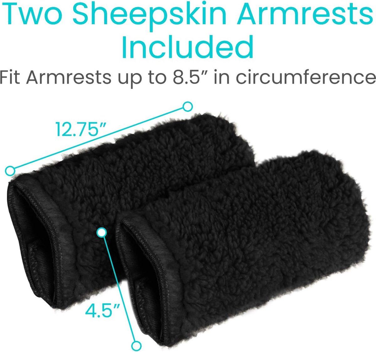 Black Memory Foam Wheelchair Armrest Cushion Covers 2 Pack, Synthetic Sheepskin Pressure Relief for Seniors Adults, Compatible with Standard Wheelchairs and Office Chairs - Image 7