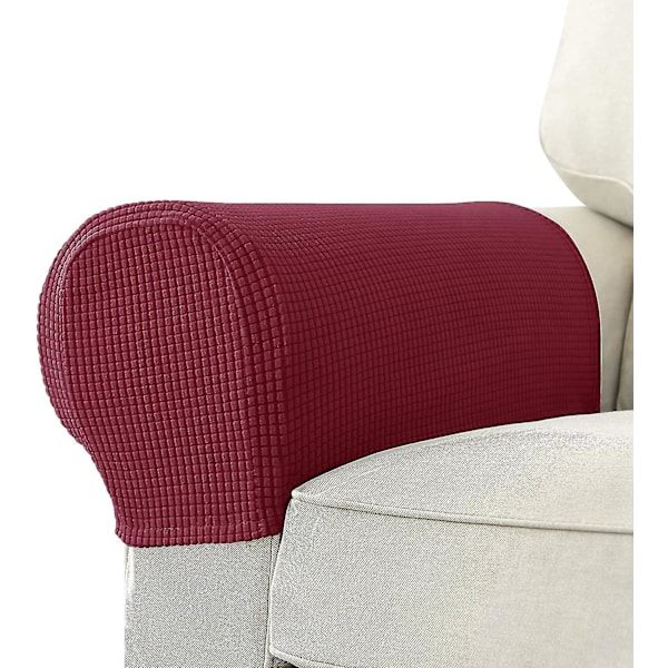Burgundy Stretch Armchair Armrest Cover for Sofa, Waterproof Polyester Fabric with Non-Slip Machine Washable Design, 2 Pack Furniture Protector for Pets and Kids - Image 1
