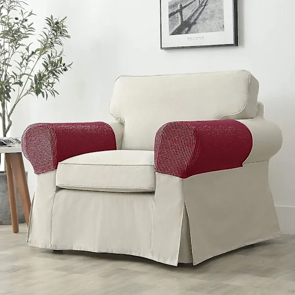 Burgundy Stretch Armchair Armrest Cover for Sofa, Waterproof Polyester Fabric with Non-Slip Machine Washable Design, 2 Pack Furniture Protector for Pets and Kids - Image 3