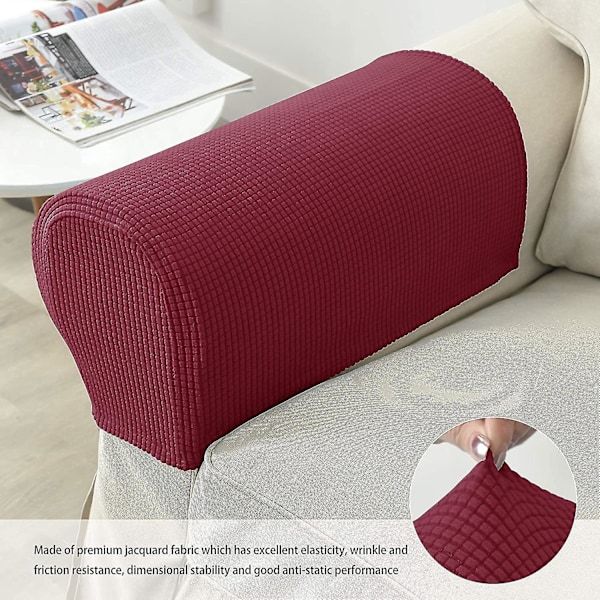 Burgundy Stretch Armchair Armrest Cover for Sofa, Waterproof Polyester Fabric with Non-Slip Machine Washable Design, 2 Pack Furniture Protector for Pets and Kids - Image 4