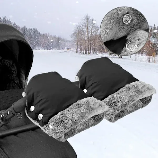 Warm Fleece Lined Stroller Gloves with Waterproof Oxford Outer, Universal Size with Snap Button Design for Easy Attachment to Stroller Handlebars for Winter Walks - Image 1