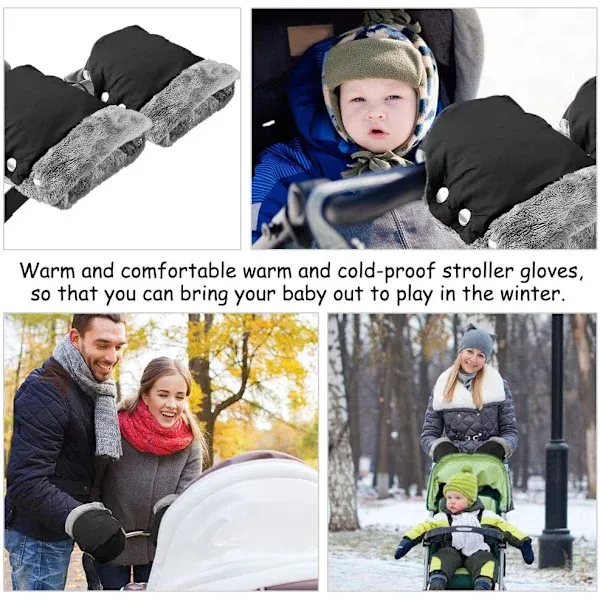Warm Fleece Lined Stroller Gloves with Waterproof Oxford Outer, Universal Size with Snap Button Design for Easy Attachment to Stroller Handlebars for Winter Walks - Image 3
