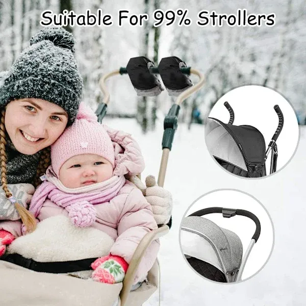 Warm Fleece Lined Stroller Gloves with Waterproof Oxford Outer, Universal Size with Snap Button Design for Easy Attachment to Stroller Handlebars for Winter Walks - Image 4