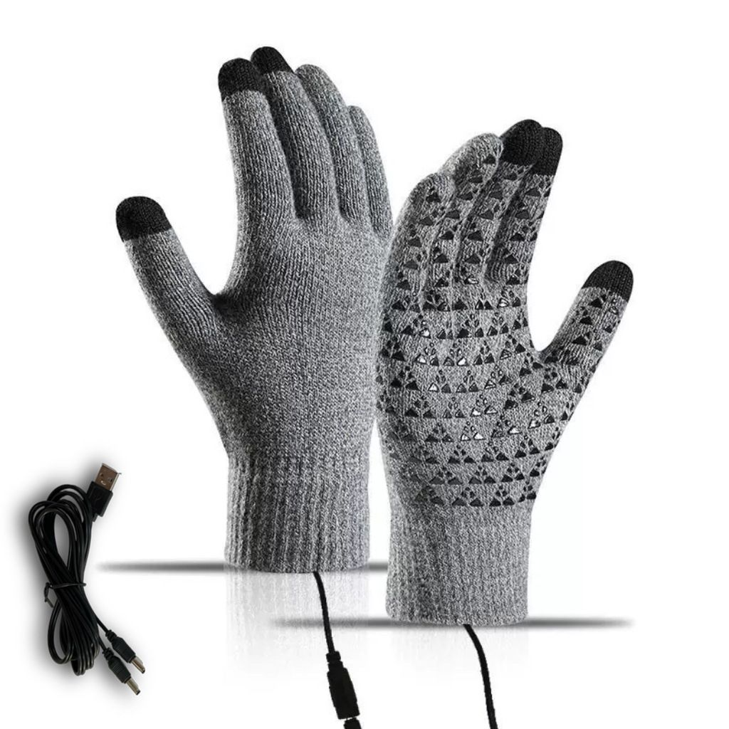 Gray USB 5V Direct-Plug Electric Heating Gloves, Knitted Winter Warm Cycling Skiing Fishing Gloves Non-Adjustable Constant Heat Requires Power Bank for Operation - Image 1