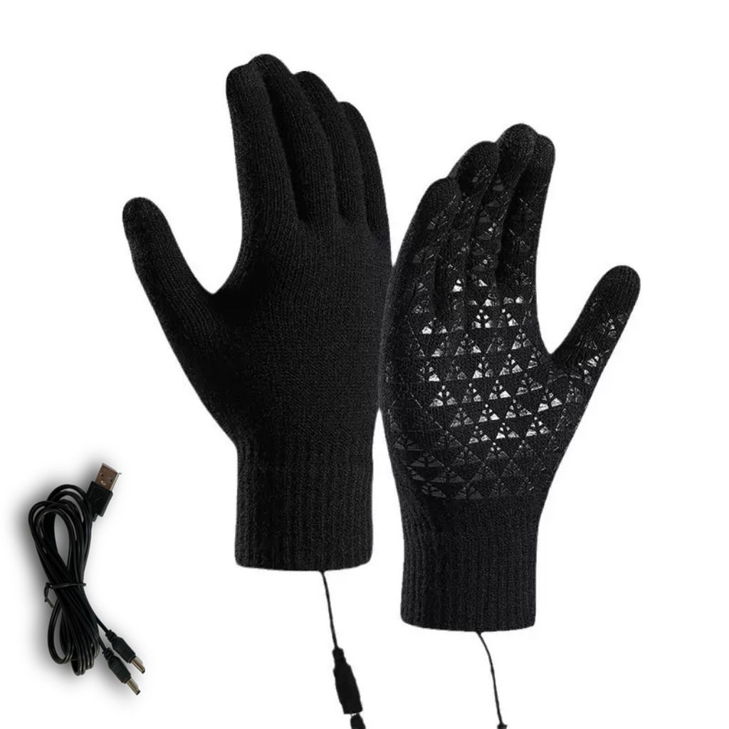 Gray USB 5V Direct-Plug Electric Heating Gloves, Knitted Winter Warm Cycling Skiing Fishing Gloves Non-Adjustable Constant Heat Requires Power Bank for Operation - Image 2