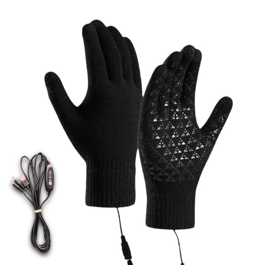 Gray USB 5V Direct-Plug Electric Heating Gloves, Knitted Winter Warm Cycling Skiing Fishing Gloves Non-Adjustable Constant Heat Requires Power Bank for Operation - Image 3