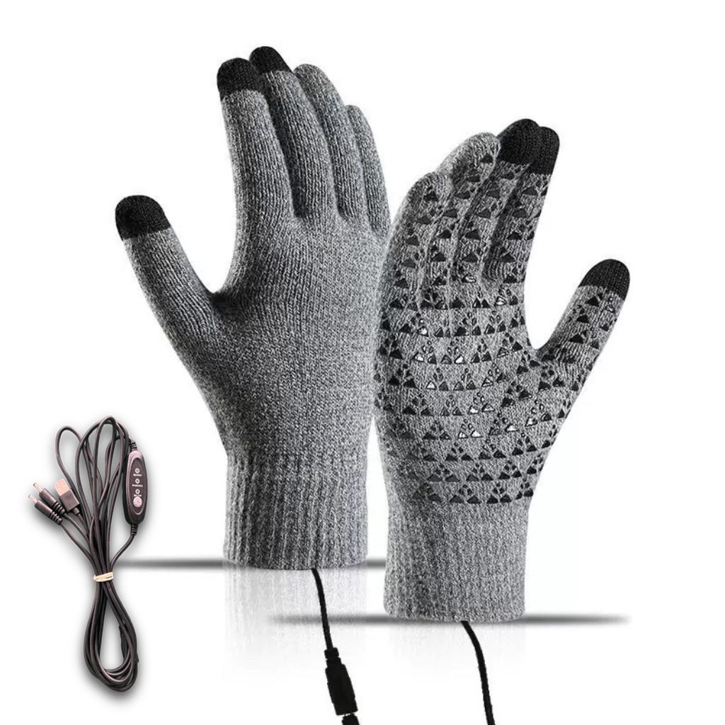 Gray USB 5V Direct-Plug Electric Heating Gloves, Knitted Winter Warm Cycling Skiing Fishing Gloves Non-Adjustable Constant Heat Requires Power Bank for Operation - Image 4