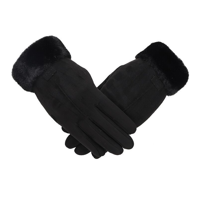 Women's Elegant Faux Suede Winter Gloves with Cozy Fleece Lining and Faux Fur Cuff, Touchscreen Compatible Right Index Finger, Available in 9 Attractive Colors - Image 3