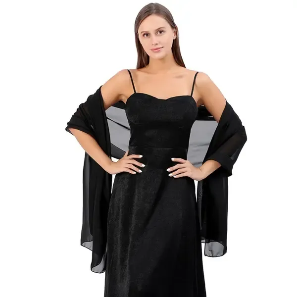 Black Evening Dress Lady Cape Shawl Wrap 200x70 cm, Elegant Polyester Design for Formal Events, Weddings, Parties, and Special Occasions All Seasons - Image 1