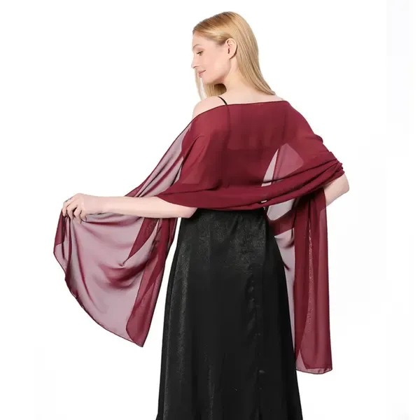 Dark Red Evening Dress Lady Cape Shawl Wrap 200x70 cm, Elegant Retro Polyester Design for Weddings, Parties, and Special Occasions All Season Wear - Image 1