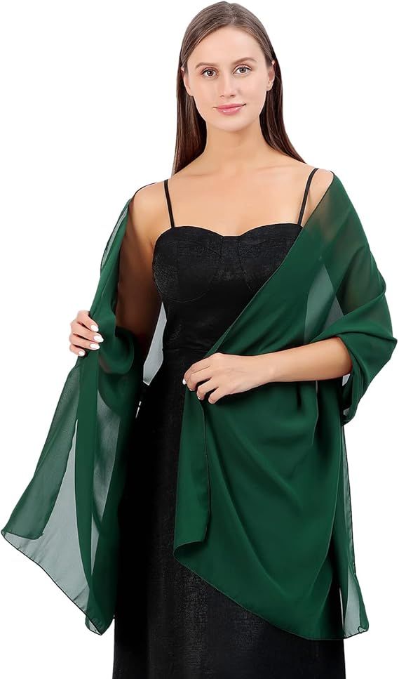 Dark Green Soft Chiffon Shawl Wrap for Women 180x70 cm, Lightweight Breathable Skin-Friendly Fabric for Wedding Evening Party and Travel, Great Gift for Ladies - Image 1