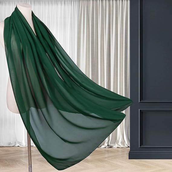 Dark Green Soft Chiffon Shawl Wrap for Women 180x70 cm, Lightweight Breathable Skin-Friendly Fabric for Wedding Evening Party and Travel, Great Gift for Ladies - Image 3