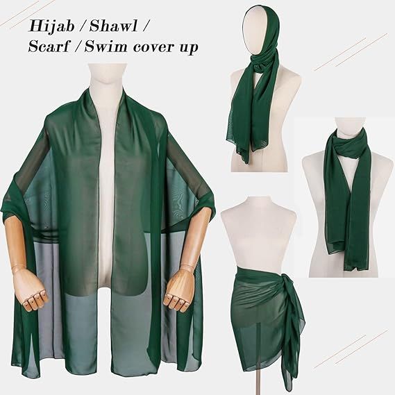 Dark Green Soft Chiffon Shawl Wrap for Women 180x70 cm, Lightweight Breathable Skin-Friendly Fabric for Wedding Evening Party and Travel, Great Gift for Ladies - Image 5