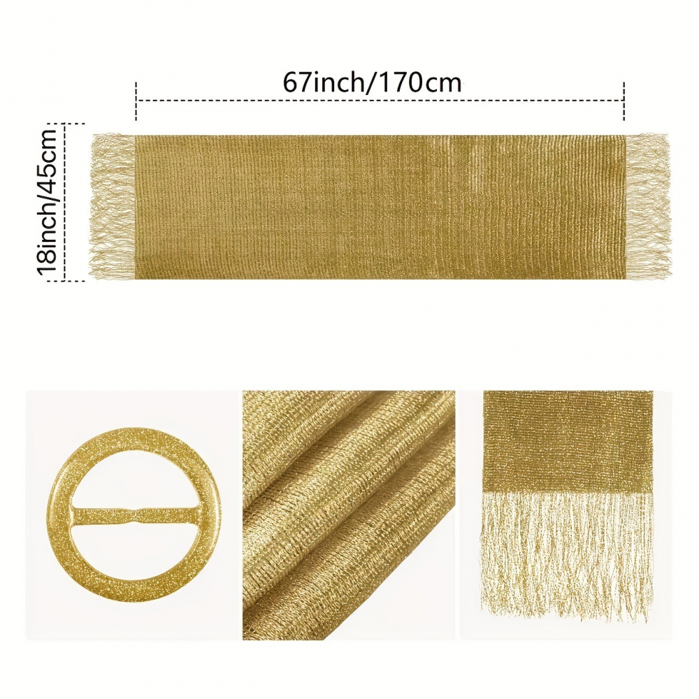 Gold European Style Silk Scarf Tassel Shawl for Women 50x164 cm, Lightweight with Silver Glitter Thread, Perfect for Evening Parties and Formal Events - Image 3