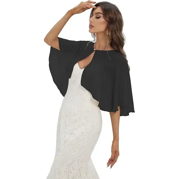 Chiffon Capelet Shawl Wrap for Women Evening Dress Wedding, Button Front Lightweight Flowing Design with Two Wearing Styles, Hand Wash Cold for Easy Care - Image 1