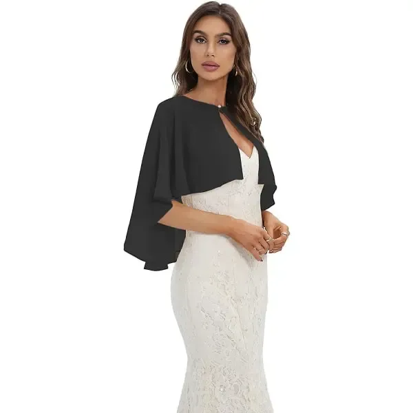 Chiffon Capelet Shawl Wrap for Women Evening Dress Wedding, Button Front Lightweight Flowing Design with Two Wearing Styles, Hand Wash Cold for Easy Care - Image 2