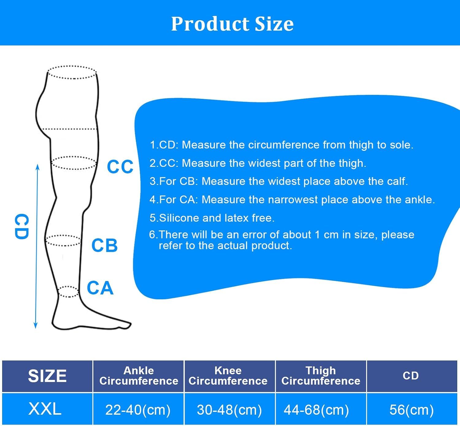 Thigh High Compression Socks for Women Men 23-32 mmHg Open Toe, Level 2 Support for Varicose Veins Edema, Breathable Cotton Spandex with Silicone Dotted Bands - Image 2