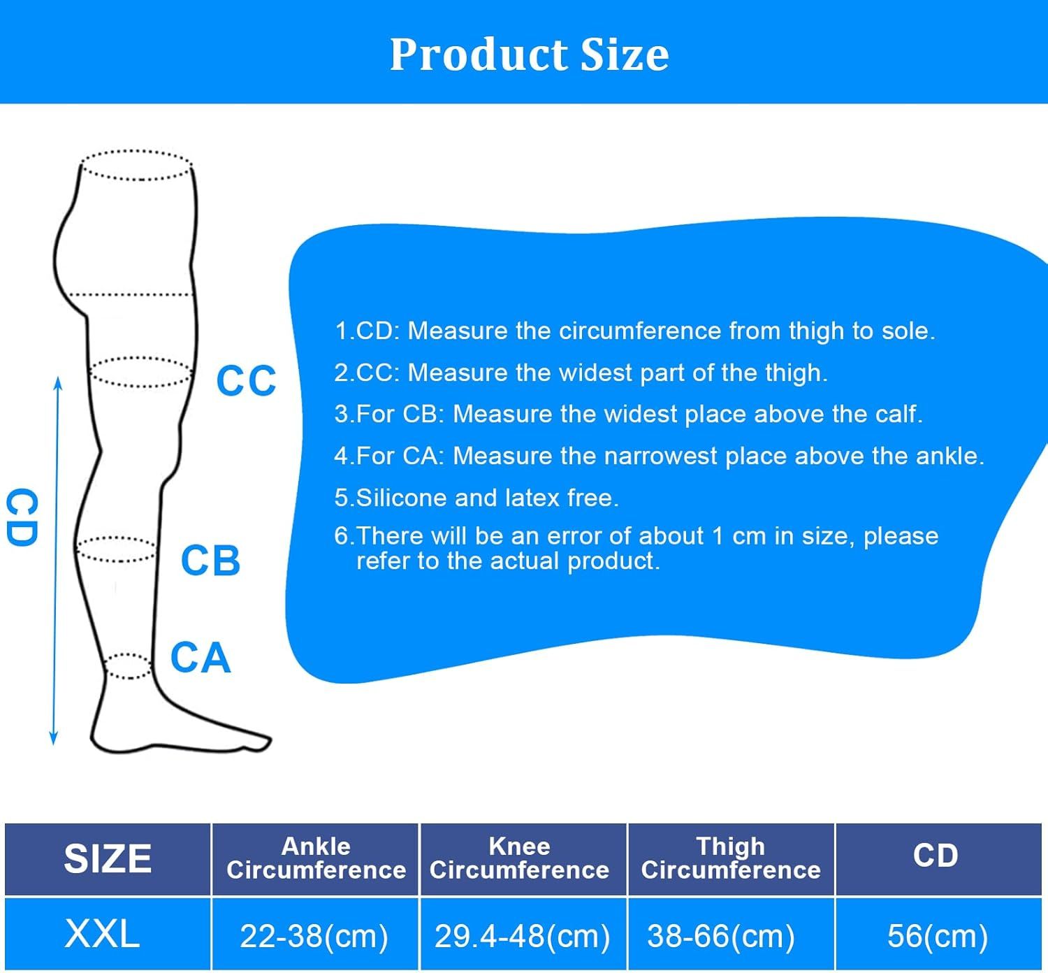 Thigh High Compression Stockings for Women Men 23-32 mmHg Closed Toe, Level 2 Support for Varicose Veins Edema, Breathable Cotton Spandex with Silicone Dotted Bands - Image 2
