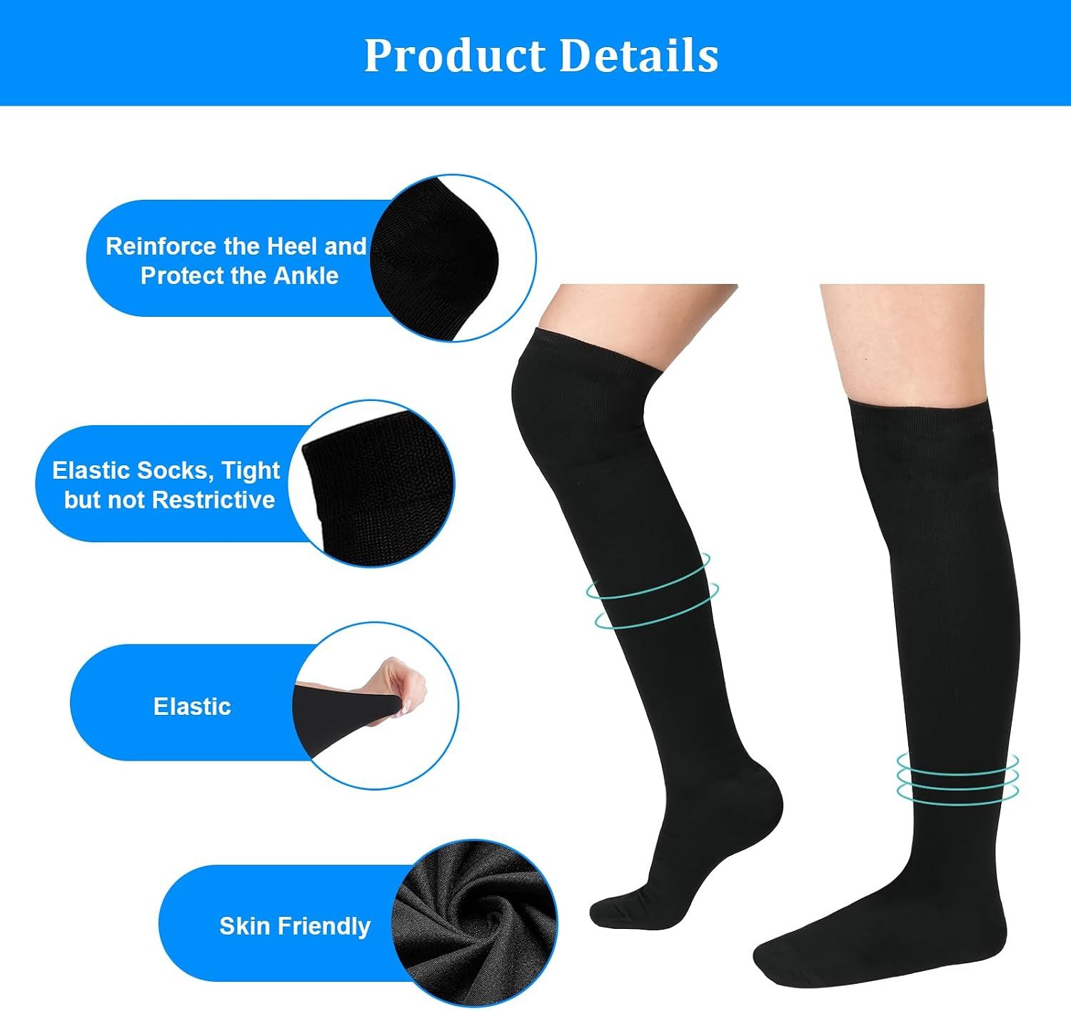 Thigh High Compression Socks for Women Men 15-21 mmHg Closed Toe, Level 1 Support for Edema Pregnancy, Breathable Polyester with Non-Slip Cuffs for All-Day Wear - Image 3