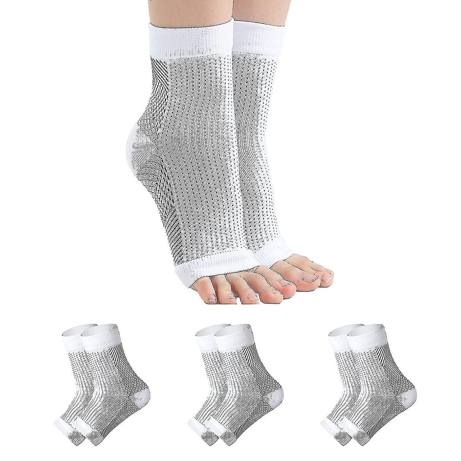 White Neuropathy Socks 3 Pairs L/XL, Soothing Compression for Neuropathy Pain Tendinitis Plantar Fasciitis, Breathable Nylon with Thermal Support for Ankle Relief - Image 1
