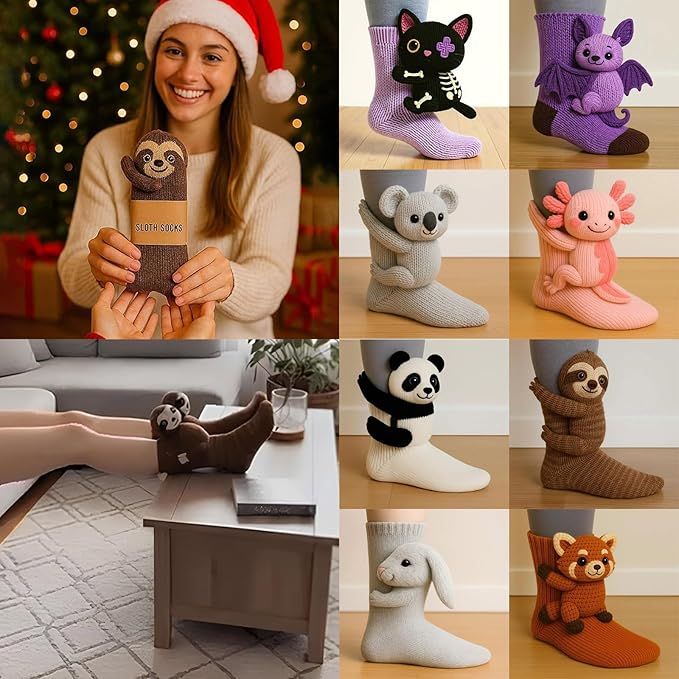 Funny Cute 3D Printed Animal Socks for Women, Sloth Rabbit Koala Designs, Warm Breathable Cotton Novelty Socks for Gifts and Daily Wear - Image 2