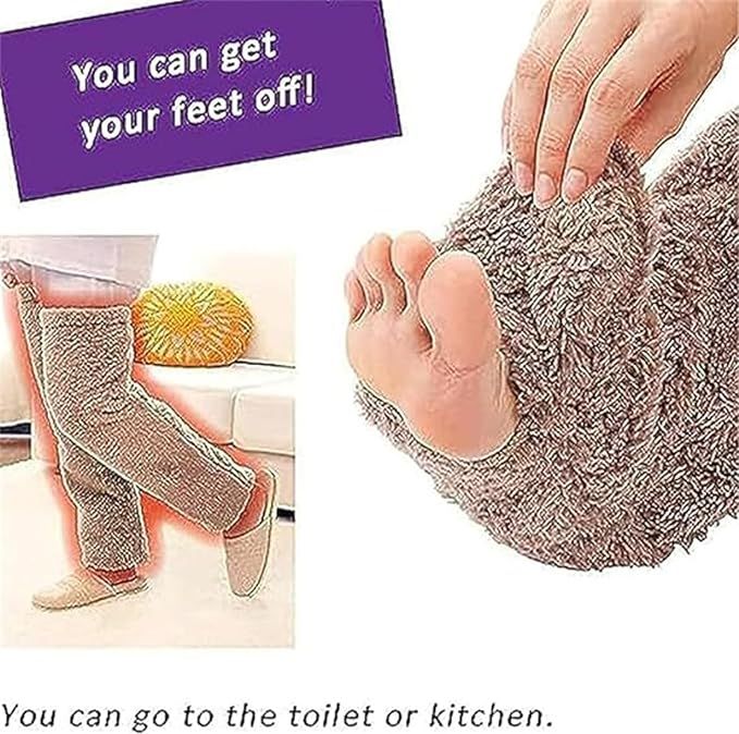 Brown Over Knee High Fuzzy Plush Teddy Slipper Socks for Women, Open Toe Non-Slip Design, Extra Long 55 cm for Warmth Indoors and Outdoors - Image 3