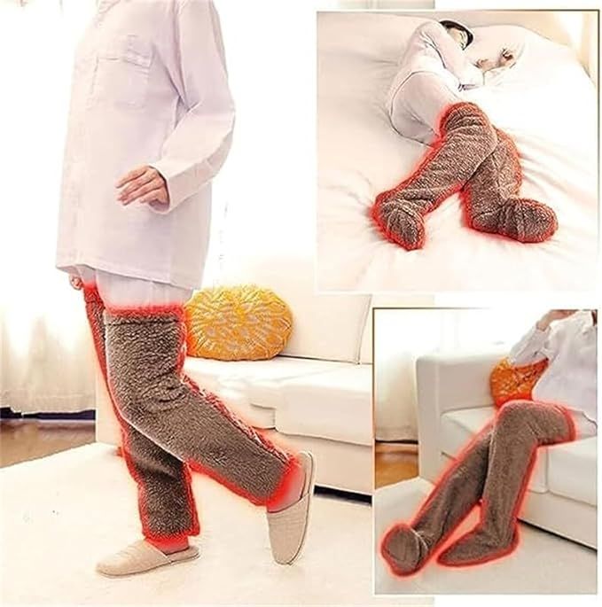 Brown Over Knee High Fuzzy Plush Teddy Slipper Socks for Women, Open Toe Non-Slip Design, Extra Long 55 cm for Warmth Indoors and Outdoors - Image 5