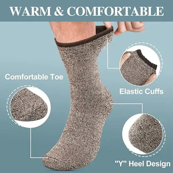 Men's Warm Wool Thermal Socks Pack, Thick Hiking Crew Boot Socks with Soft Breathable Fabric, Size UK 6-11 for Winter Outdoor Casual Wear - Image 3