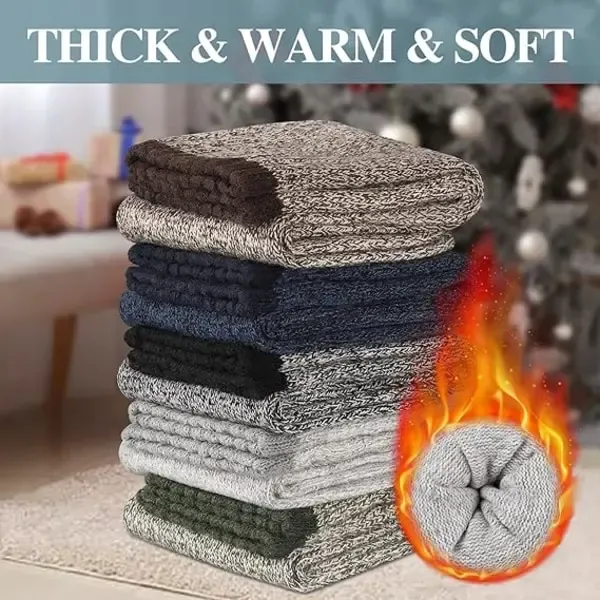 Men's Warm Wool Thermal Socks Pack, Thick Hiking Crew Boot Socks with Soft Breathable Fabric, Size UK 6-11 for Winter Outdoor Casual Wear - Image 4