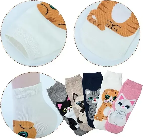 Women's Cute Animal Socks Pack 5 Pairs, Cat Dog Owl Designs in Bright Colors, Soft Breathable Cotton Blend for UK 6-8, Perfect Fun Gift for Christmas - Image 3