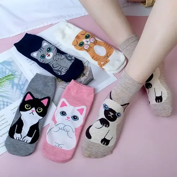 Women's Cute Animal Socks Pack 5 Pairs, Cat Dog Owl Designs in Bright Colors, Soft Breathable Cotton Blend for UK 6-8, Perfect Fun Gift for Christmas - Image 5