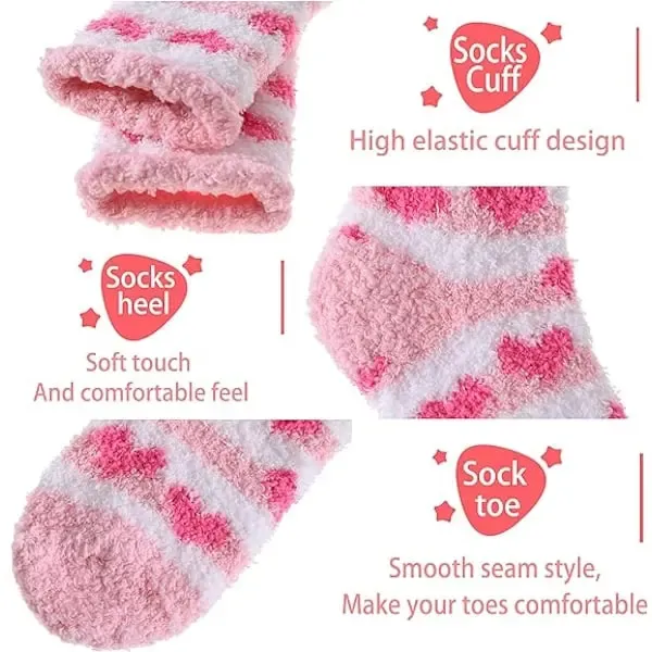 Pink Thick Plush Cozy Winter Socks for Women, Pack of Pairs with Fuzzy Warm Lining, Soft Breathable Fabric for US 5-10, Perfect for Slipper and Outdoor Wear - Image 3