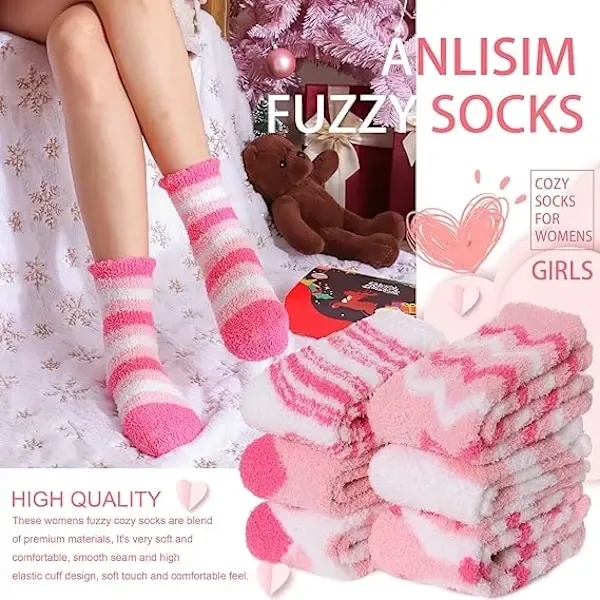 Pink Thick Plush Cozy Winter Socks for Women, Pack of Pairs with Fuzzy Warm Lining, Soft Breathable Fabric for US 5-10, Perfect for Slipper and Outdoor Wear - Image 5