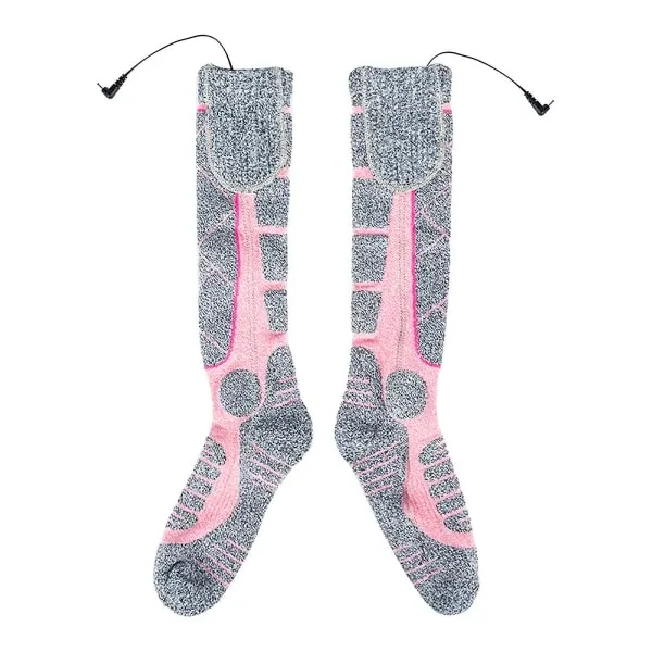 Pink USB Rechargeable Electric Heated Socks for Winter Skiing, Full Foot Heating with Carbon Fiber Wire, Machine Washable with Battery Pocket for Cold Weather - Image 1