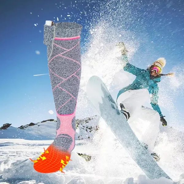 Pink USB Rechargeable Electric Heated Socks for Winter Skiing, Full Foot Heating with Carbon Fiber Wire, Machine Washable with Battery Pocket for Cold Weather - Image 3