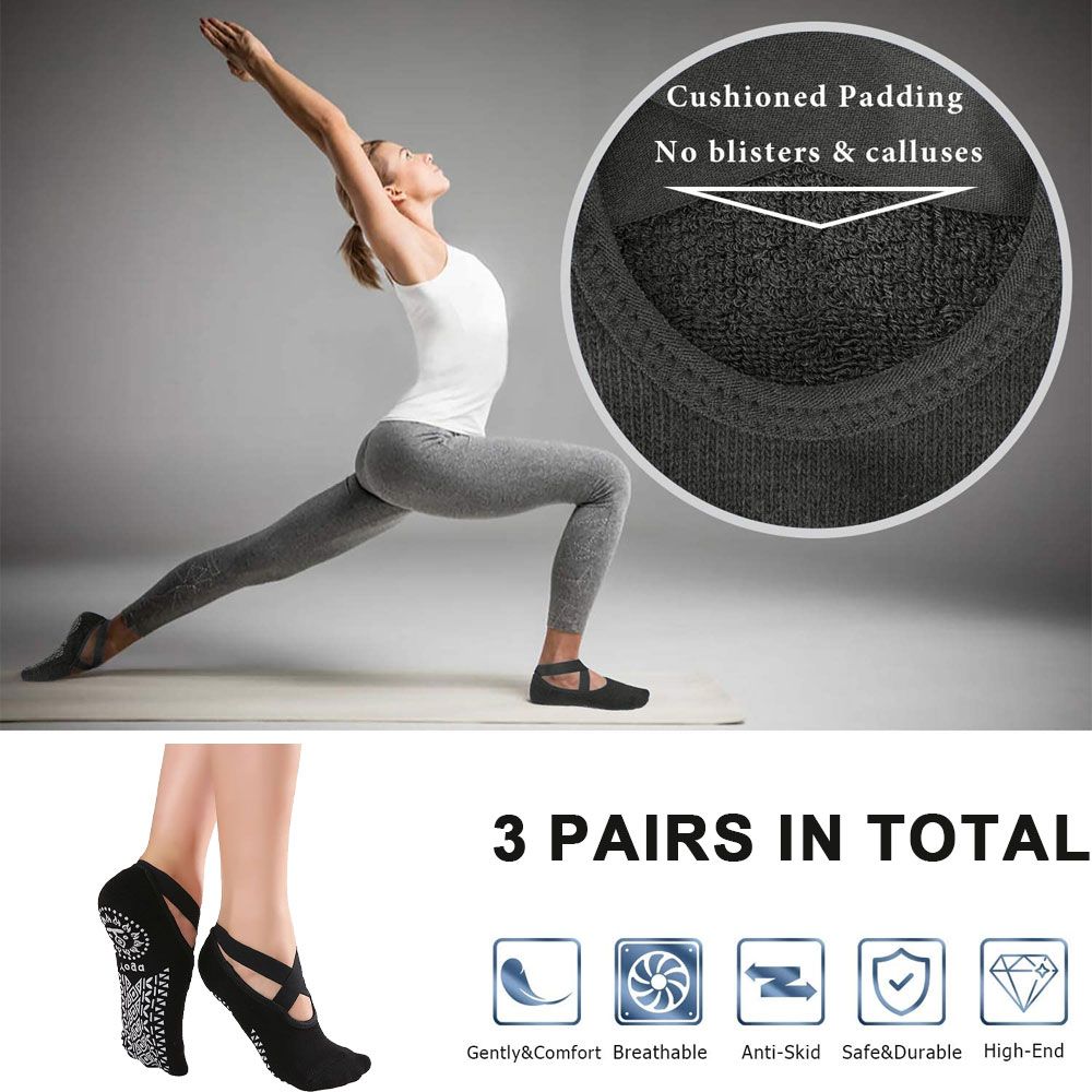 Women's Anti-Slip Yoga Pilates Ballet Dance Socks with Silicone Grips, Combed Cotton Breathable Design for US 5.5-11, Ideal for Barefoot Workouts and Home Use - Image 2