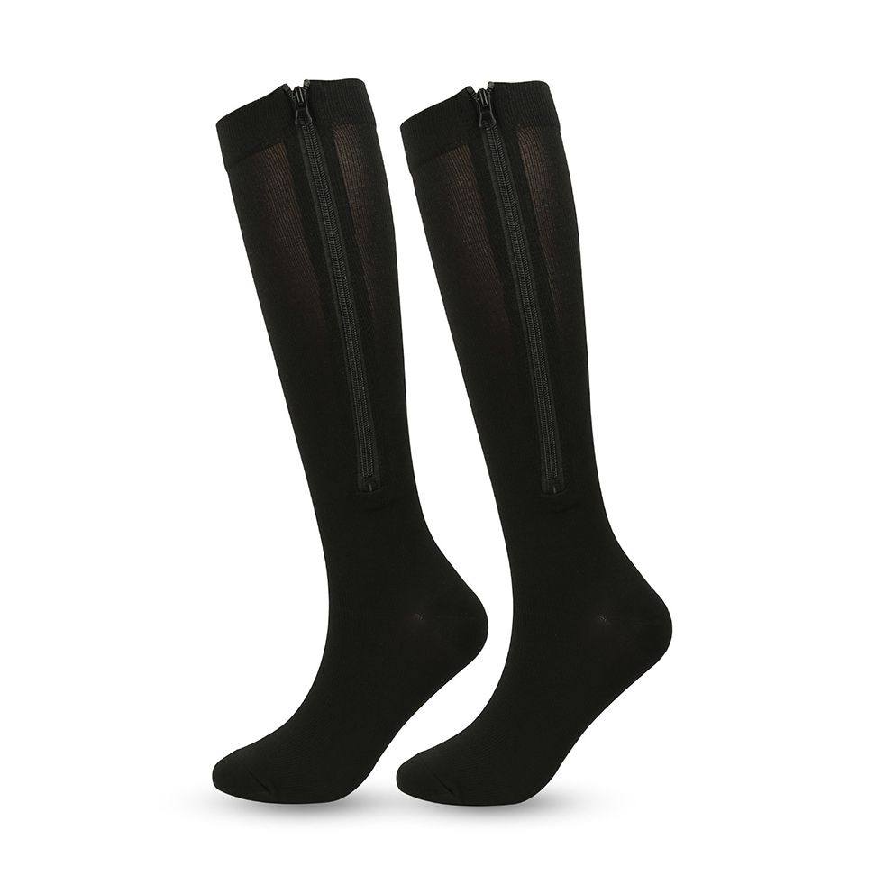 Black Zipper Compression Socks 2 Pairs for Men Women, Easy On-Off with Skin Protection Zipper, Closed Toe Medical Stocking for Circulation and Swelling L/XL - Image 1