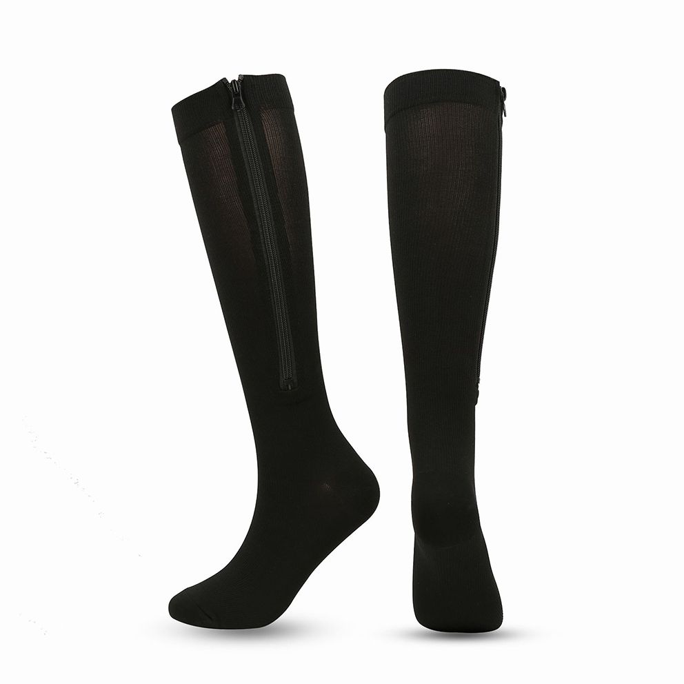 Black Zipper Compression Socks 2 Pairs for Men Women, Easy On-Off with Skin Protection Zipper, Closed Toe Medical Stocking for Circulation and Swelling L/XL - Image 2