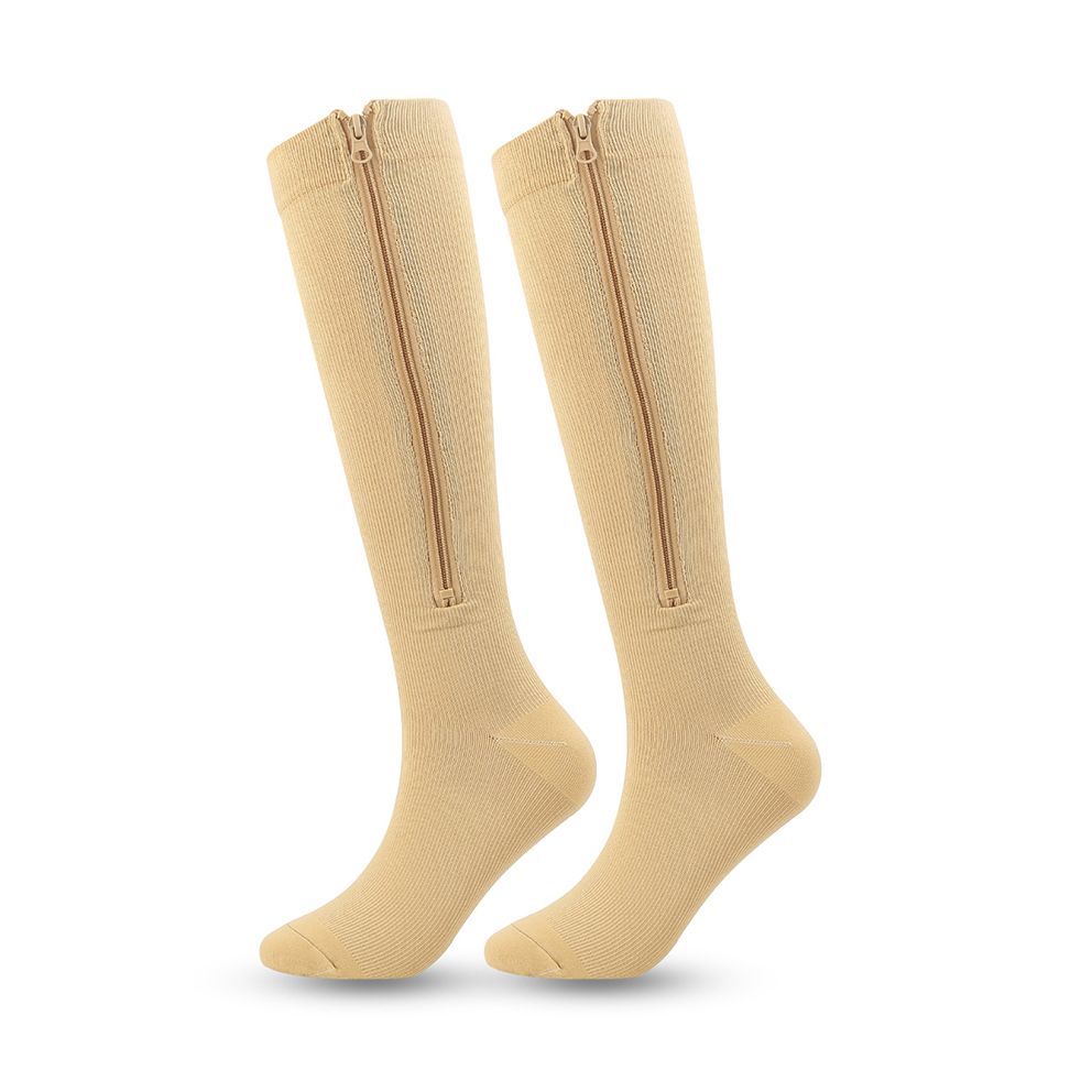 Skin Color Zipper Compression Socks 2 Pairs for Men Women, Easy On-Off Medical Stocking with Skin Protection Zipper, Closed Toe S/M for Varicose Veins - Image 2