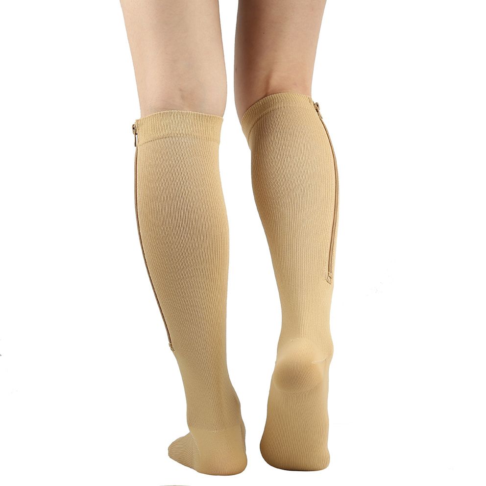 Skin Color Zipper Compression Socks 2 Pairs for Men Women, Easy On-Off Medical Stocking with Skin Protection Zipper, Closed Toe S/M for Varicose Veins - Image 3