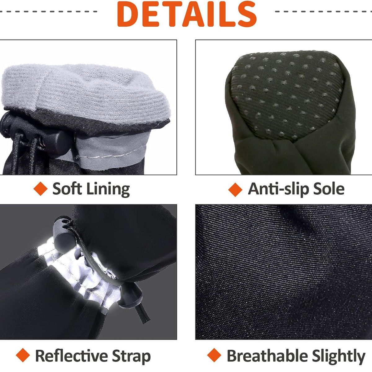 Black Dog Boots Paw Protectors with Reflective Straps, Non-Slip Nylon Cotton Shoes 4 Pieces for Small Medium Dogs, Adjustable Sizes 4-7 for Outdoor Walking - Image 3